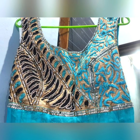 Sale Anarkali Suit with Legging, Duppata Suit Set Floor touch embellished stones - Picture 4 of 8